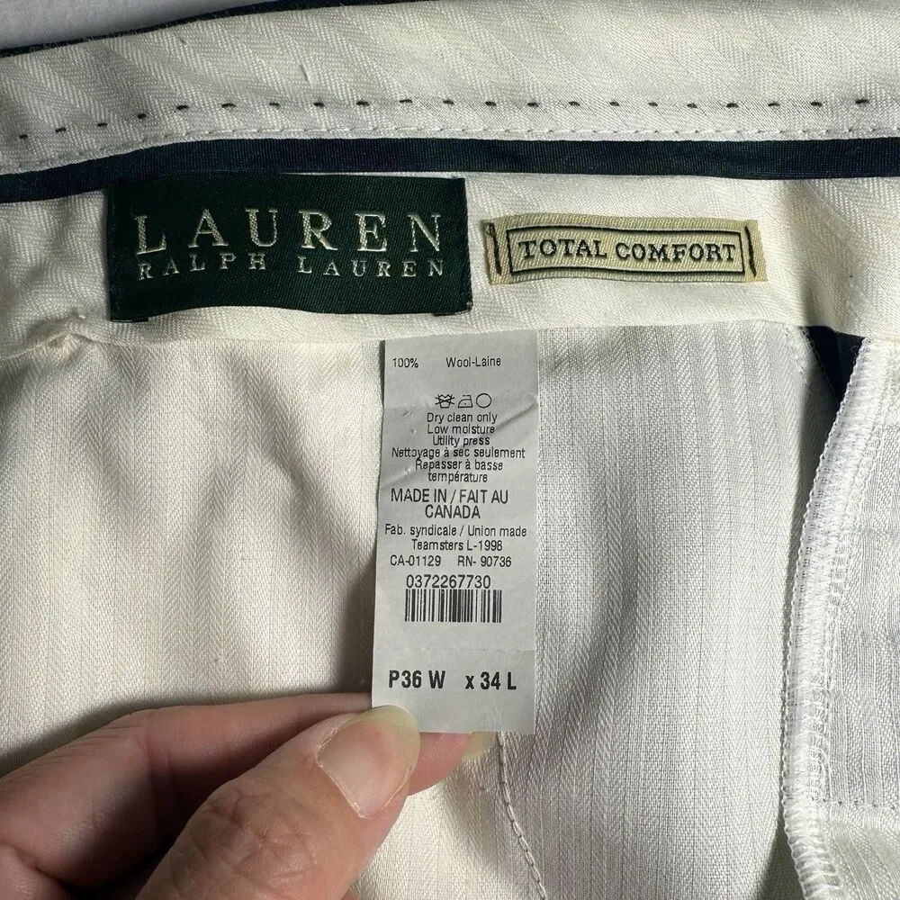 Lauren Ralph Lauren Total Comfort Mens 36x34 Black 100% Wool Pleated Dress Pants